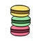 Stack of colorful french macarons on white background