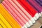 Stack of colorful graphite pencils, closeup