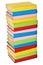 Stack of colorful real books. side view