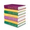 Stack of colorful vintage books with gold ornament