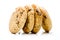 Stack of cookies, biscuits with chocolate chips on white background.