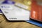 Stack of credit cards debt, loan or purchase concept