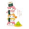 Stack of cute sushi and rolls in kawaii style with smiling faces. Japanese traditional cuisine dishes