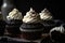 stack of decadent chocolate cupcakes with fluffy vanilla frosting