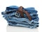 Stack of Denim Blue Jeans with Belt