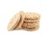 A stack of dietary round, airy, crisp buckwheat crispbread on white background