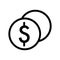 Stack of dollar coins vector icon. Black and white cash illustration. Outline linear money icon.