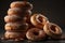 Stack of donuts with chocolate icing. AI generative. Traditional donut day.