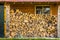 Stack of firewood in a barn