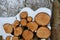 Stack of firewood covered in snow