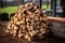 stack of firewood ready for use in a diy fire pit