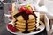Stack of fluffy buttermilk pancakes with chocolate