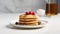 Stack Fluffy Pancakes White Porcelain Plate Syrup Berries Breakfast Indulgence Delight Generative AI