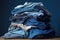 stack of folded jeans in various shades of blue