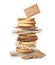 Stack of fresh rye crispbreads, crunchy rice cakes and rusks on white background