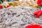 Stack of fresh squid in basket sold in fish dock market