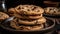 A stack of freshly baked chocolate chip cookies on a plate created with Generative AI