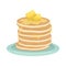 A stack of fried pancakes with slices of butter. Delicious breakfast. Cartoon vector illustration