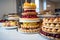 stack of fruit pies and tarts, ready to be enjoyed by friends and family