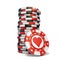 Stack of gambling chips and one Red heart chip 3D