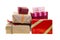 Stack giftbox side view red craft box gift festive decor close up isolated background