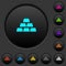 Stack of gold bars dark push buttons with color icons