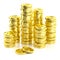 Stack golden dollar coins