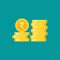 Stack of golden rupee coins. Flat gold icon. Isolated on blue