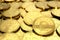 Stack of golden Venezuelan PETRO cryptocurrency concept coins. 3D rendering