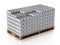 Stack of gray construction bricks standing on wooden base. 3D illustration