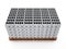 Stack of gray construction bricks standing on wooden base. 3D illustration