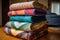 stack of handmade quilts with varying patterns