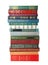 Stack of hardcover books on white