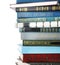 Stack of hardcover books on white