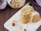 Stack healthy homemade oat cookies on wooden boards.