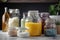 stack of homemade cleaning products in glass jar