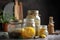 stack of homemade cleaning products in glass jar