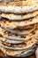Stack of homemade pita bread, flatbread pile for sale during food festival