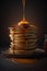 Stack of hot pancakes, butter and syrup. Generative AI