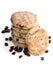 Stack of iced Welsh cakes with raisins isolated on white