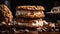Stack of indulgent homemade chocolate chip cookies generated by AI