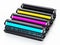 Stack of laser printer CMYK toners. 3D illustration