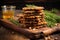 stack of lentil patties on a wooden board