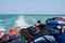 Stack of luggage on ferry boat