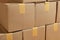 Stack of many cardboard boxes as background. Packaging goods