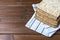 Stack of matzah or matza on a wooden  table