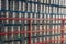 Stack of metal kegs on pallets at brewery, Brisbane, Australia