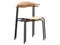 Stack of mid-century metal side chairs with wooden seat. 3d render