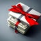 a stack of money with a red bow