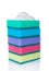 Stack of multicolor sponges and foam  on white background